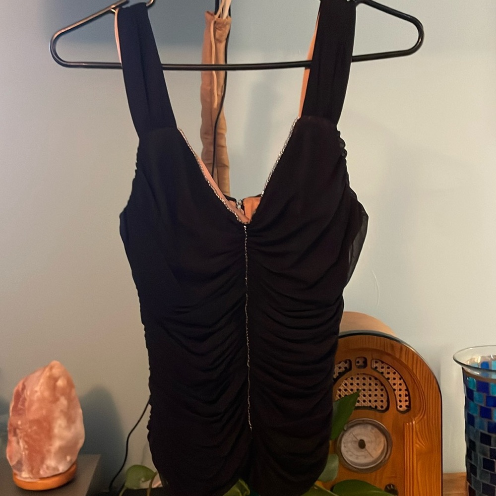 BCBGMaxAzria Black Ruched V-Neck Bodysuit